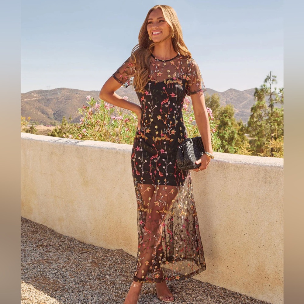 VICI Immeasurable Joy Floral Embroidered Black Dress